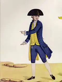 Homem vestindo um terno azul.