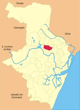 Localização do bairro de Casa Amarela na cidade do Recife