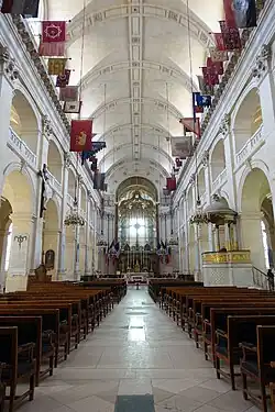 Nave of the cathedral, with captured flags