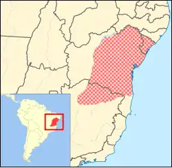 Distribuição geográfica do macaco-prego-do-peito-amarelo