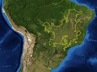 Mapa da área do Cerrado conforme delineado pela World Wide Fund for Nature.