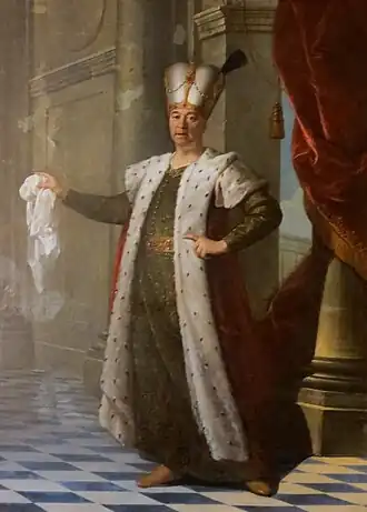 Retrato de Estanislau em traje polaco por Jean-Baptiste Lemercier, em 1728. No Castelo de Chambord.