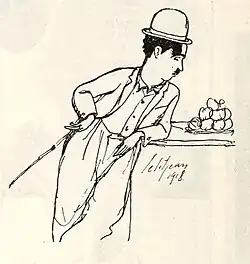 Caricatura de Charles Chaplin como Carlitos.