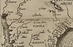 Detalhe do mapa do Novo Mundo de Gutiérrez de 1562, mostrando a cidade de Chicana.