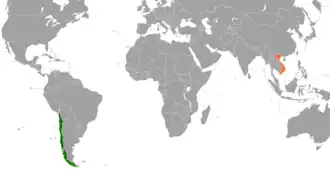 Mapa indicando localização do Chile e do Vietnã.