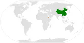 Mapa indicando localização da China e da Eritreia.