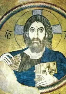 século XI; Cristo Pantocrator com a Auréola em forma cruz cristã, usada em toda a Idade Média. Caracteristicamente, ele é retratado como semelhante em características e tom de pele à cultura do artista.