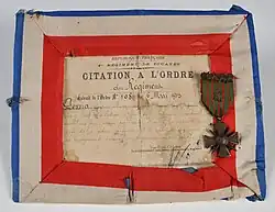 Croix de guerre e diploma de citação à ordem do 4º Regimento de Zuavos de Onesime Pezzia, da 9ª companhia, por sua ação durante o ataque a Lizerne em 26 de abril de 1915.