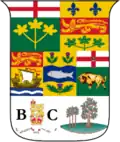 Brasão de armas do Canadá, como visto no emblema vermelho de 1873