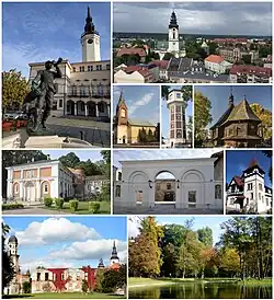 Prefeitura com monumento do caçador, igreja de São Lourenço, torre defensiva, cervejaria, vicariato, penitenciária; igreja de Corpus Christi, torre de água, igreja de Santa Bárbara, torre de vigia, portão e anexo externo do castelo, ruínas do castelo, parque