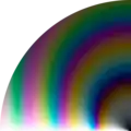 Esta imagem mostra as cores refletidas por uma fina película de água iluminada por uma luz branca, sem polarização. O raio é proporcional à espessura da película, e o ângulo polar é o ângulo de incidência.