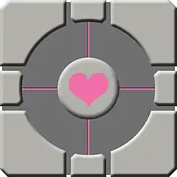 Vista lateral do Weighted Companion Cube