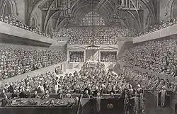 O julgamento de Warren Hastings no Tribunal de Westminster Hall, 1789.