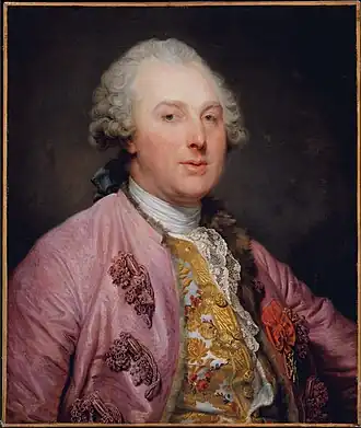 Conde de Angiviller, com casaco de seda rosa. França, 1763.