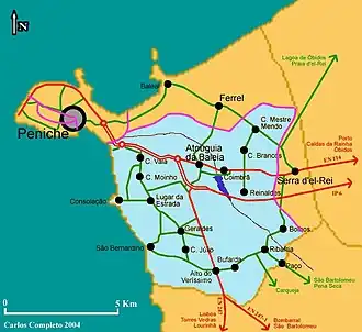 Mapa da região da Península de Peniche