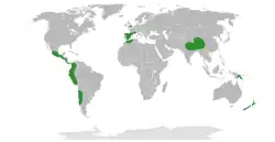 Distribuição natural de Coriaria.