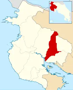 Localização do cantão de Cañas na província de Guanacaste.