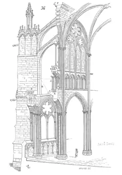 Seção transversal da parede da nave e contrafortes da Basílica de Saint Denis, por Eugene Viollet-le-Duc