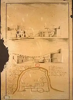 Imagem do interior do forte e planta, ca. 1724