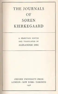 Página de rosto de um livro, intitulado "AS JORNADAS DE SØREN KIERKEGAARD"
