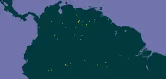 Mapa de distribuição de C. amazonica mostrando a região amazônica da América do Sul.