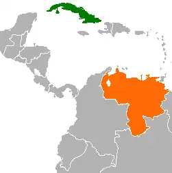 Mapa indicando localização de Cuba e da Venezuela.