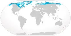 Azul = territorio da Raposa-do-ártico