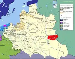 Mapa mostrando a localização da voivodia de Czernihów (em vermelho) na República das Duas Nações.