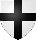 Black cross on a silver background, in a coat of arms