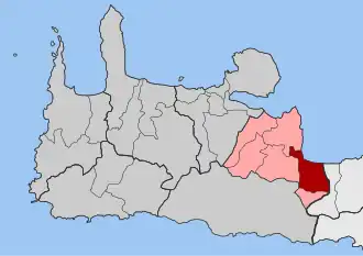 Localização da unidade municipal de Georgiópolis no município de Apocórona e na unidade regional de Chania