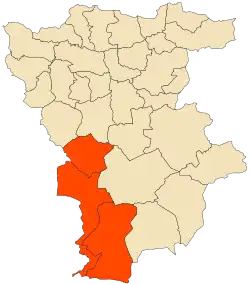 Localização do distrito dentro da província de Mila