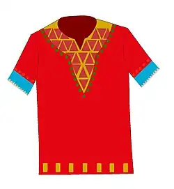 Dashiki tradicional, na altura das coxas.