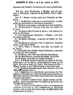 Publicação do Decreto nº 2.342, de 6 de agosto de 1873, que promoveu a reforma das jurisdições das Relações, na Colleccção das Leis do Império do Brasil de 1873.