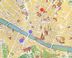 Map of Florence with colored dots near the Ponte Vechhio
