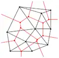 Conectando-se os centros das circunferências produz-se o Diagrama de Voronoi (em vermelho).