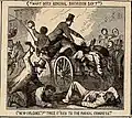 Detalhe de Andy's Trip, retratando o massacre e as trocas verbais entre o presidente e a multidão durante a campanha “Swing Around the Circle” de Johnson (Harper's Weekly, 22 de outubro de 1866)