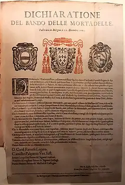Dichiarazione del Bando delle Mortadelle, Bolonha, 1661
