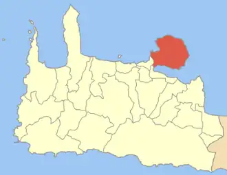 Localização da unidade municipal de Acrotíri na unidade regional de Chania