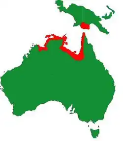 Distribuição aproximada de P. macleayi na Austrália e na Nova Guiné[2]