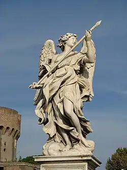 Anjo com lança (1667-1669) de Domenico Guidi, para a Via Crucis de Bernini, Ponte de Santo Ângelo, Roma