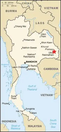 Localização da cidade de Ubon na Tailandia