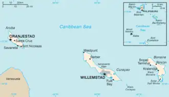 Mapa das ilhas neerlandesas do Caribe.