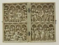 Díptico francês em marfim, século XIV