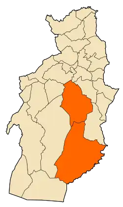 Mapa do distrito dentro da província de Tébessa
