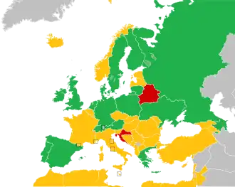 Um mapa colorido dos países da Europa