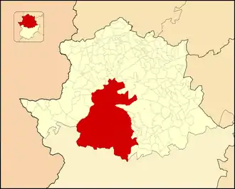 Localização da Comarca de Cáceres na província de Cáceres