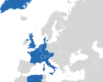Um mapa colorido dos países da Europa