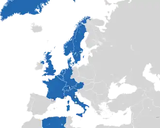 Um mapa colorido dos países da Europa