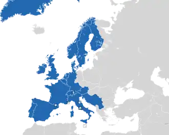 Um mapa colorido dos países da Europa