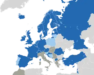 Um mapa colorido dos países da Europa